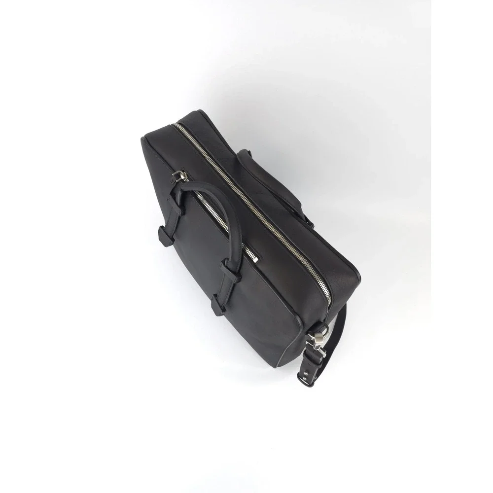 BONASTRE Leather Briefcase Shoulder Bag Black Made In Spain